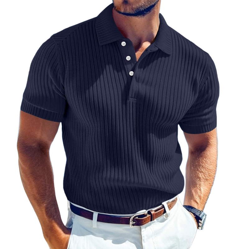 John | Men's Casual Solid Color Soft Knit Lapel Slim Short Sleeve Polo Shirt Sweater