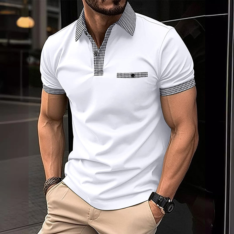 John | Men's Button Down Colorblock Sports Short Sleeve Polo Shirt