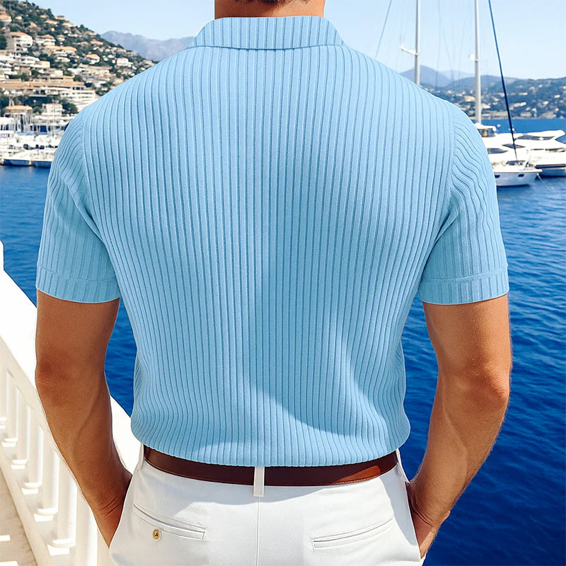 John | Men's Casual Solid Color Soft Knit Lapel Slim Short Sleeve Polo Shirt Sweater