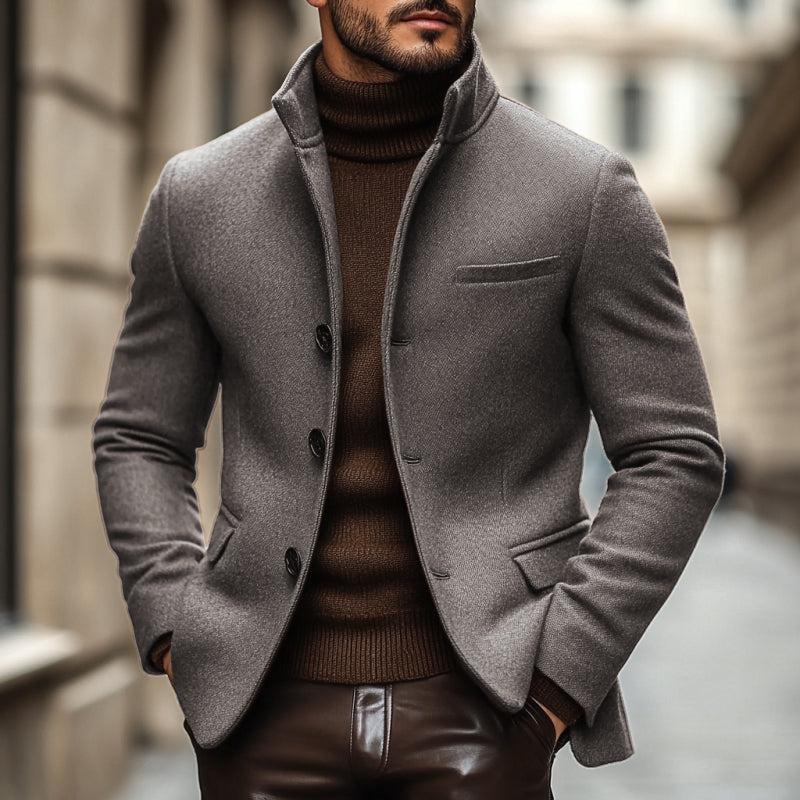 ARMANI | Men's Vintage Wool Blend Stand Collar Single Breasted Slim Blazer