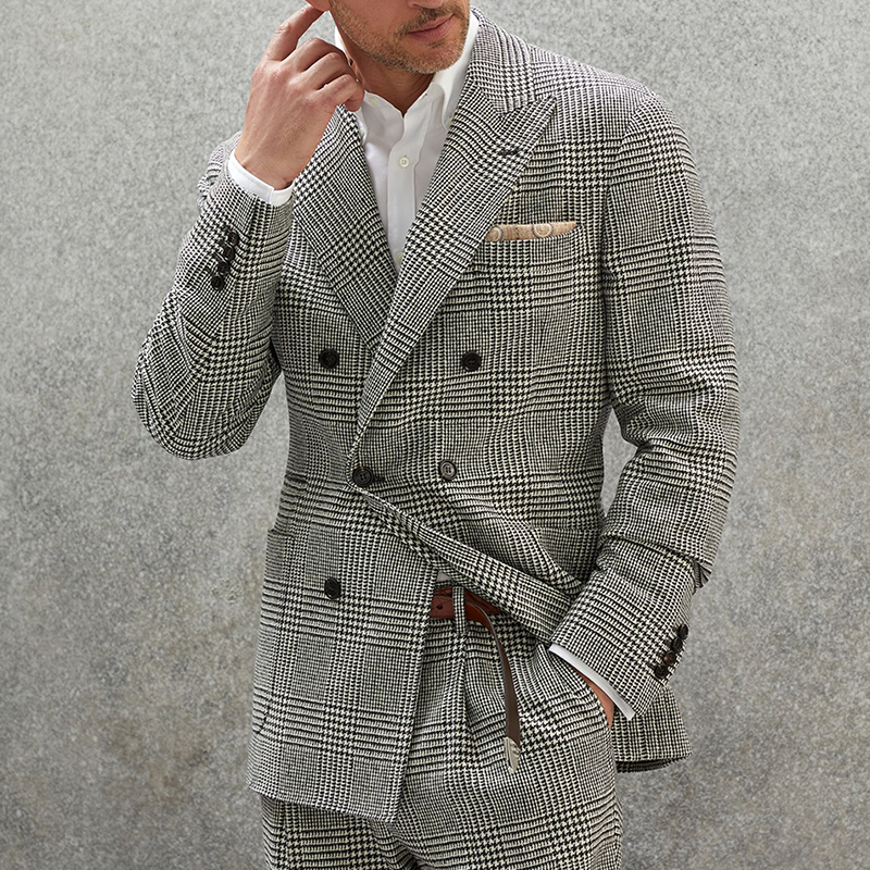 ARMANI | Men's Vintage Lapel Plaid Herringbone Blazer
