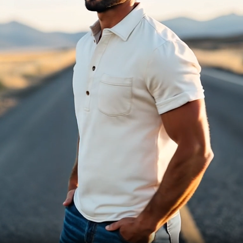 John | Men's Spring Fashion Retro Western Style Suede Short Sleeve Polo Shirt