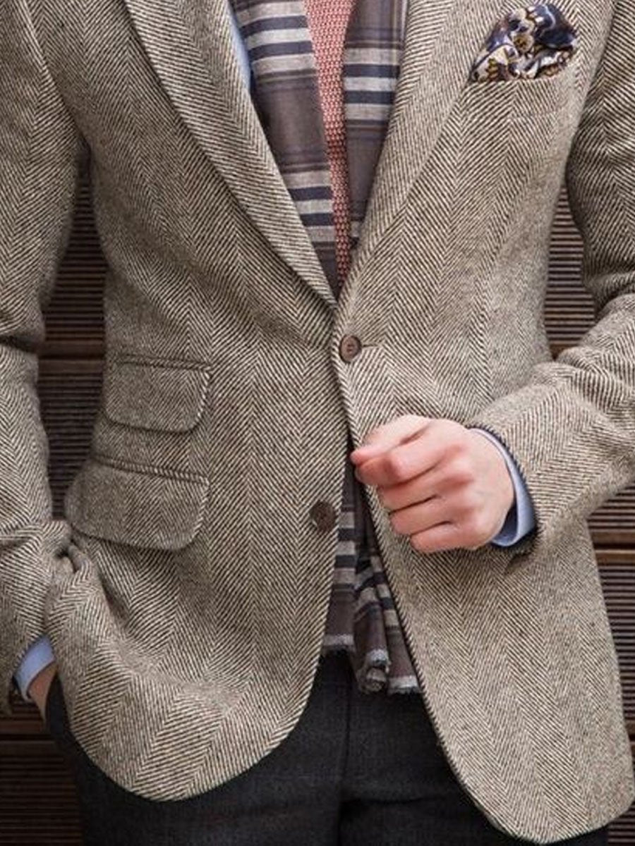 ARMANI | Lapel Multi-Pocket Single-Breasted Vintage Herringbone Blazer