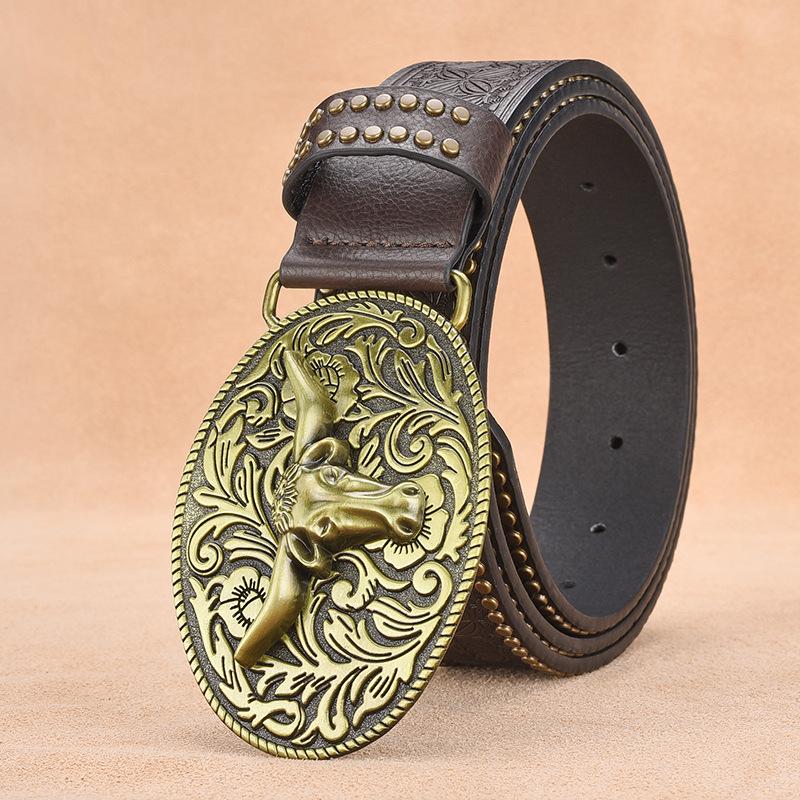Hudson | Men's Western Cowboy Style Vintage Rivet Embossed Belt
