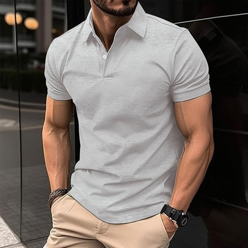 John | Men's Casual Solid Color Short Sleeved Polo Shirt