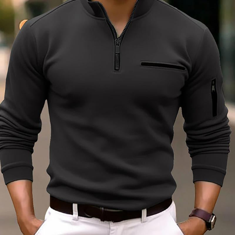 John | Men'S Casual Solid Color Zipper Polo Shirt