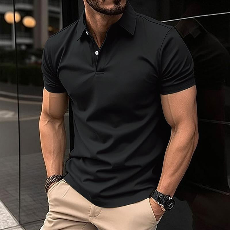 John | Men's Casual Solid Color Short Sleeved Polo Shirt
