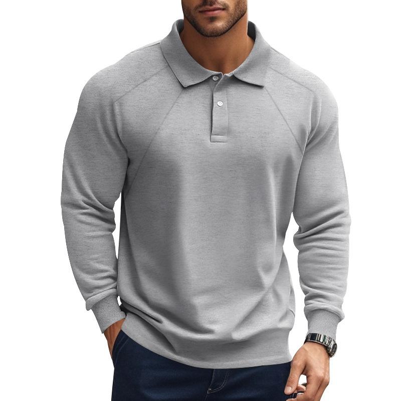 John | Men's Casual Solid Color Lapel Raglan Long Sleeve Polo Shirt