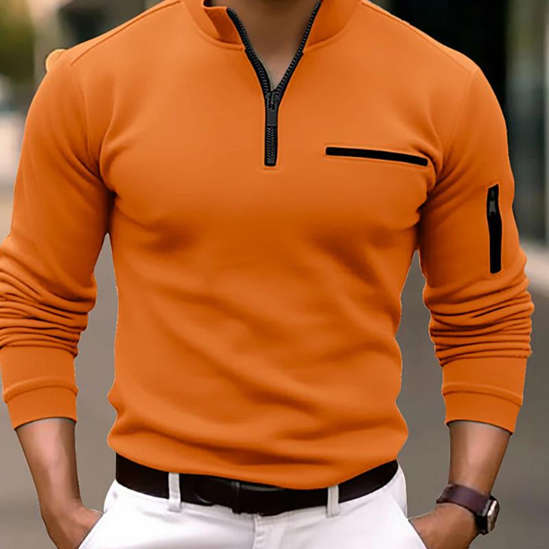 John | Men'S Casual Solid Color Zipper Polo Shirt