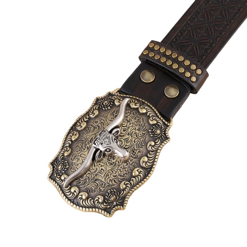 Hudson | Men's Vintage Western Cowboy Carved Punk Leather Belt