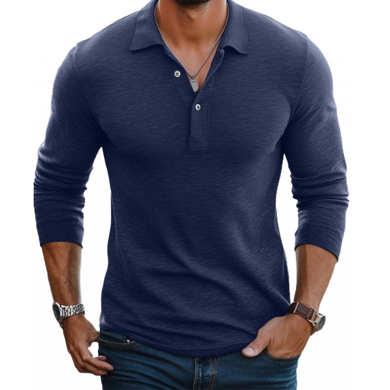John | Men's Casual Cotton Blend Lapel Slim Fit Long Sleeve Polo Shirt