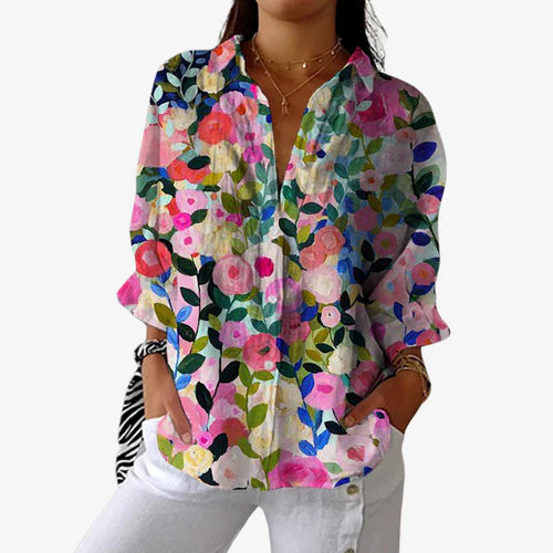 Anna | Bloom Canvas Linen-Blend Blouse