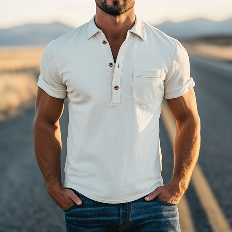 John | Men's Spring Fashion Retro Western Style Suede Short Sleeve Polo Shirt