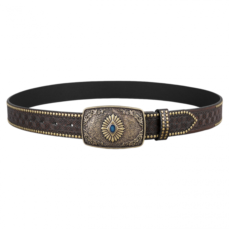 Hudson | Men's Vintage Embossed Rivet Western Cowboy Leather Belt