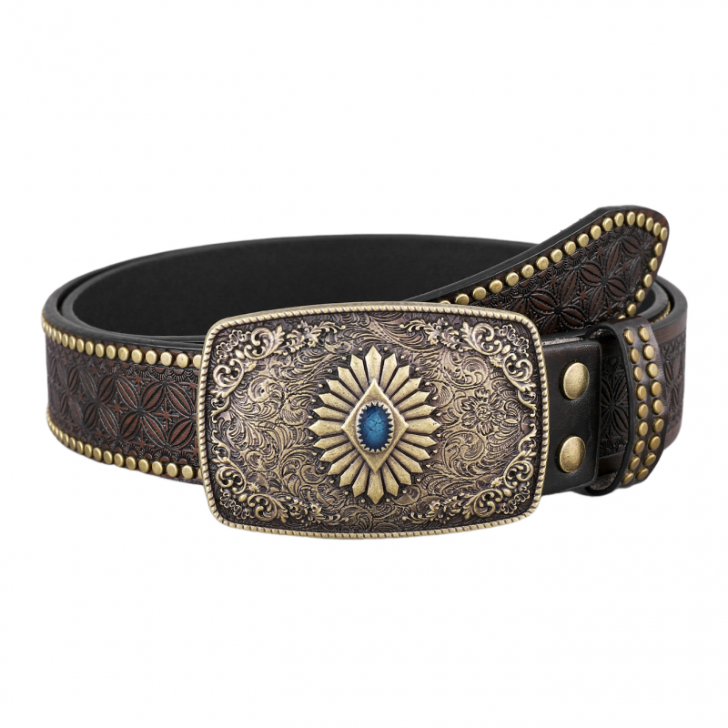 Hudson | Men's Vintage Embossed Rivet Western Cowboy Leather Belt
