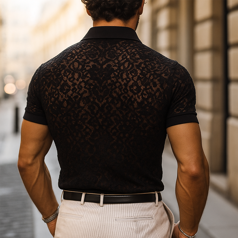 John | Men's Fashion Lace Lapel Short Sleeve Casual Polo Shirt