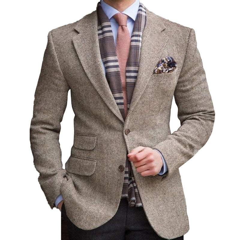ARMANI | Lapel Multi-Pocket Single-Breasted Vintage Herringbone Blazer