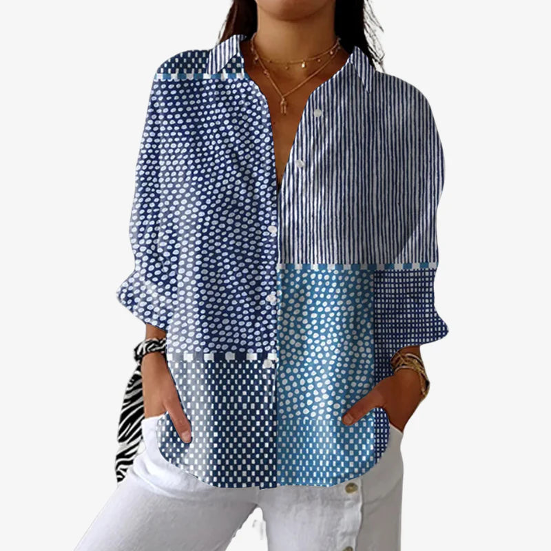 Anna | Ocean Patchwork Linen-Blend Blouse