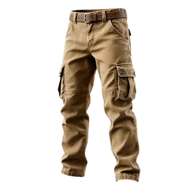 John | Men's Solid Cotton Multi-Pocket Work Trousers