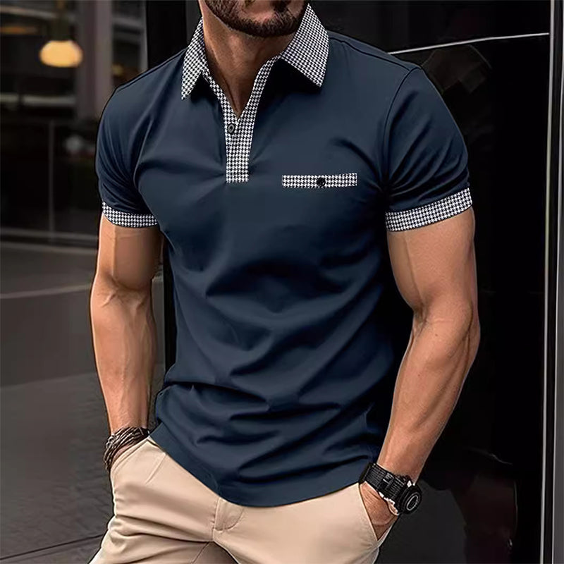 John | Men's Button Down Colorblock Sports Short Sleeve  Polo Shirt