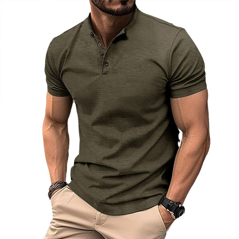John | Men's Solid Color Button Henley Neck Sports Polo Shirt