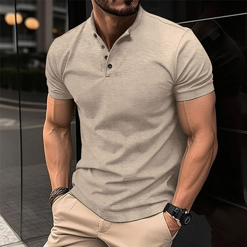 John | Men's Solid Color Button Henley Neck Sports Polo Shirt