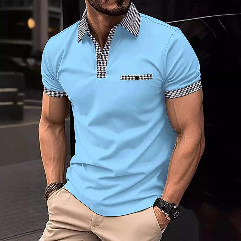 John | Men's Button Down Colorblock Sports Short Sleeve  Polo Shirt