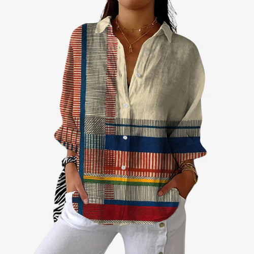 Anna | Artistic Pattern Linen-Blend Blouse