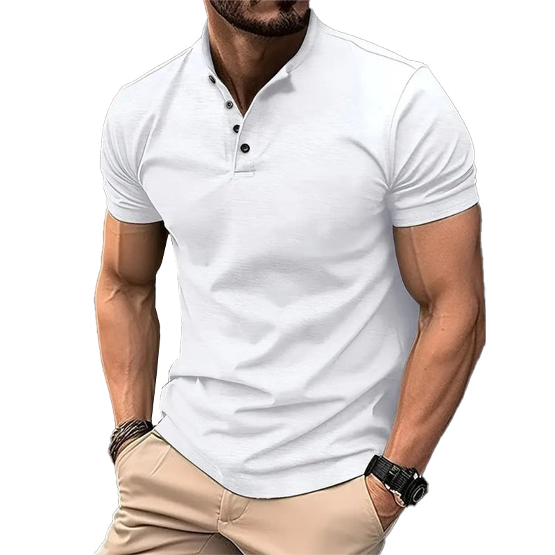 John | Men's Solid Color Button Henley Neck Sports Polo Shirt