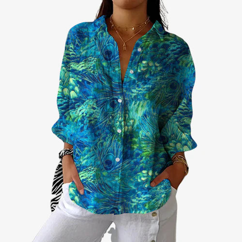 Anna | Peacock Grace Linen-Blend Blouse