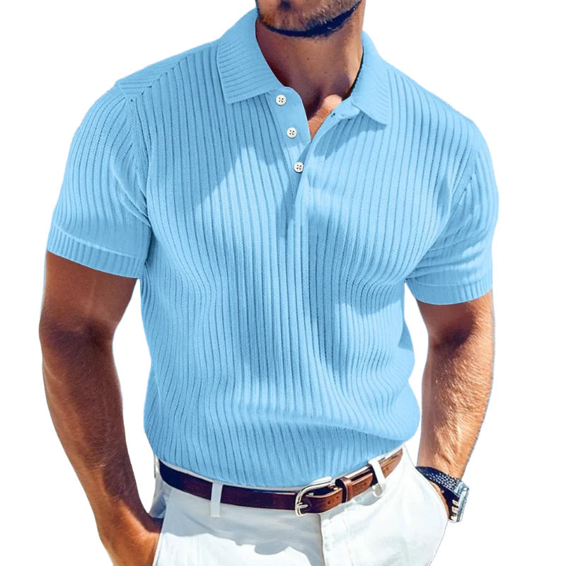 John | Men's Casual Solid Color Soft Knit Lapel Slim Short Sleeve Polo Shirt Sweater