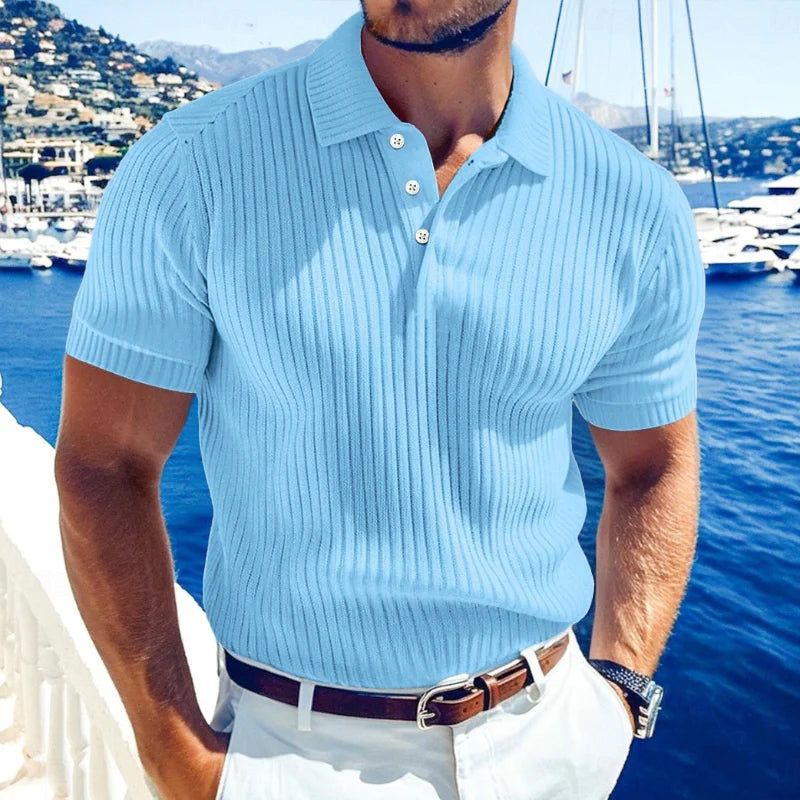John | Men's Casual Solid Color Soft Knit Lapel Slim Short Sleeve Polo Shirt Sweater