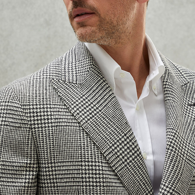 ARMANI | Men's Vintage Lapel Plaid Herringbone Blazer