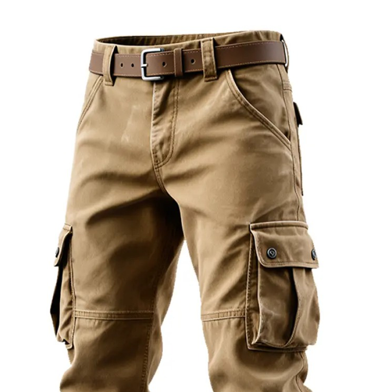 John | Men's Solid Cotton Multi-Pocket Work Trousers
