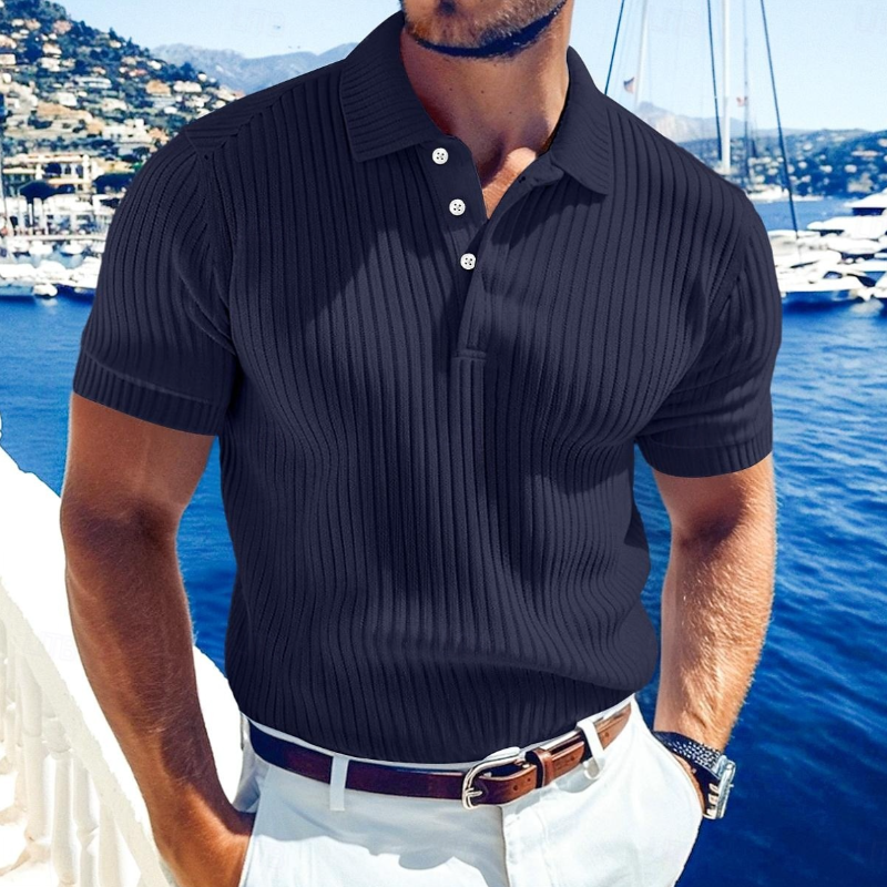 John | Men's Casual Solid Color Soft Knit Lapel Slim Short Sleeve Polo Shirt Sweater