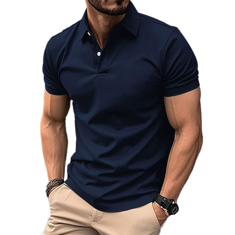 John | Men's Casual Solid Color Short Sleeved Polo Shirt