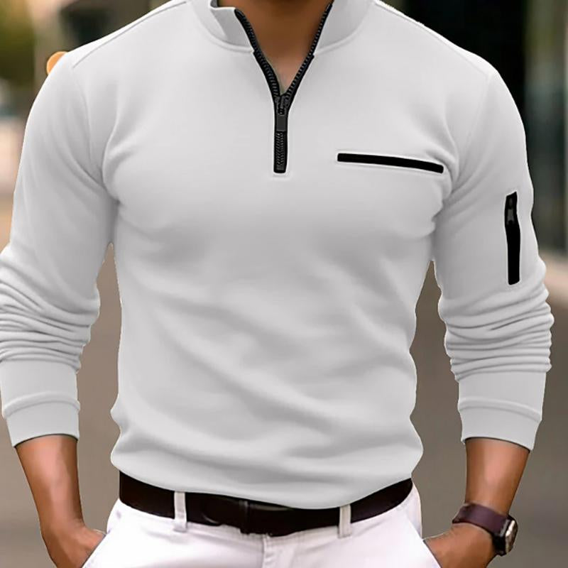 John | Men'S Casual Solid Color Zipper Polo Shirt