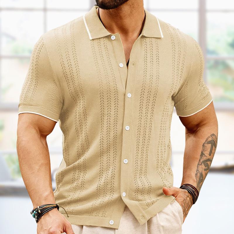 John | Men's Lapel Contrast Color Single-Breasted Sweater Polo Shirt
