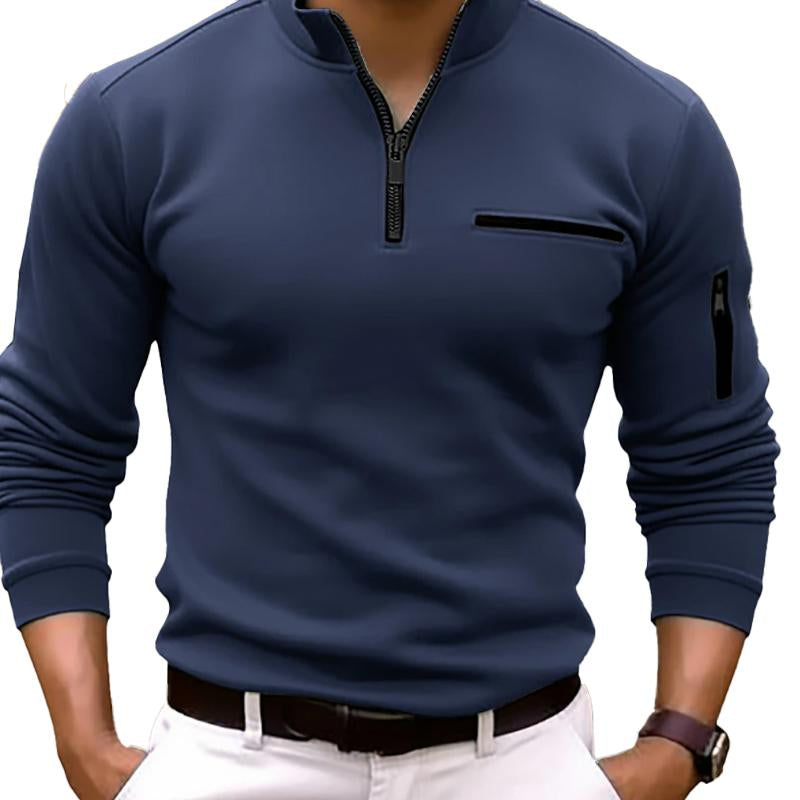 John | Men'S Casual Solid Color Zipper Polo Shirt