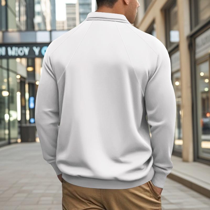 John | Men's Casual Solid Color Lapel Raglan Long Sleeve Polo Shirt