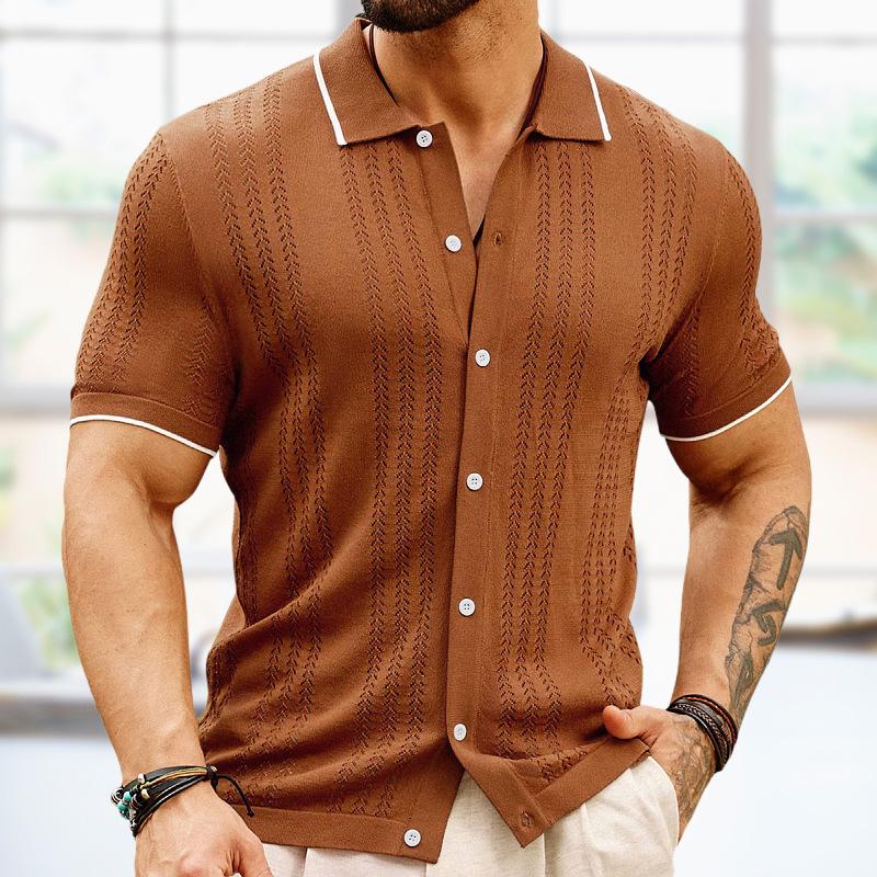 John | Men's Lapel Contrast Color Single-Breasted Sweater Polo Shirt