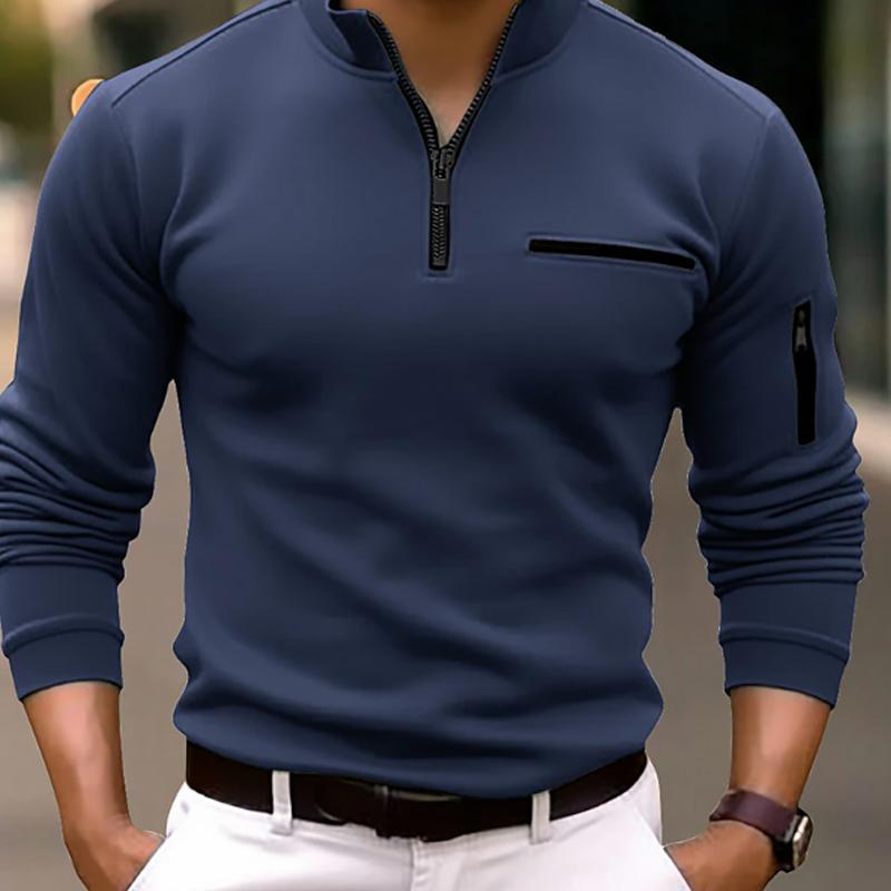 John | Men'S Casual Solid Color Zipper Polo Shirt