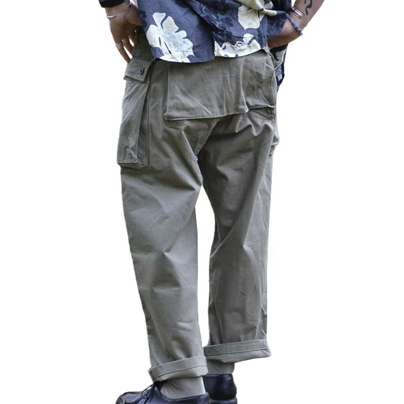 John | Men's Vintage Multi-pocket Straight-Leg Loose Cotton Cargo Trousers