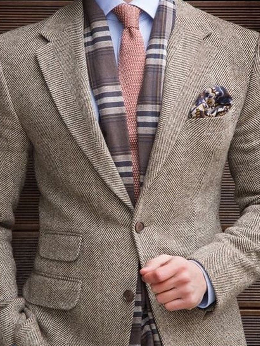 ARMANI | Lapel Multi-Pocket Single-Breasted Vintage Herringbone Blazer