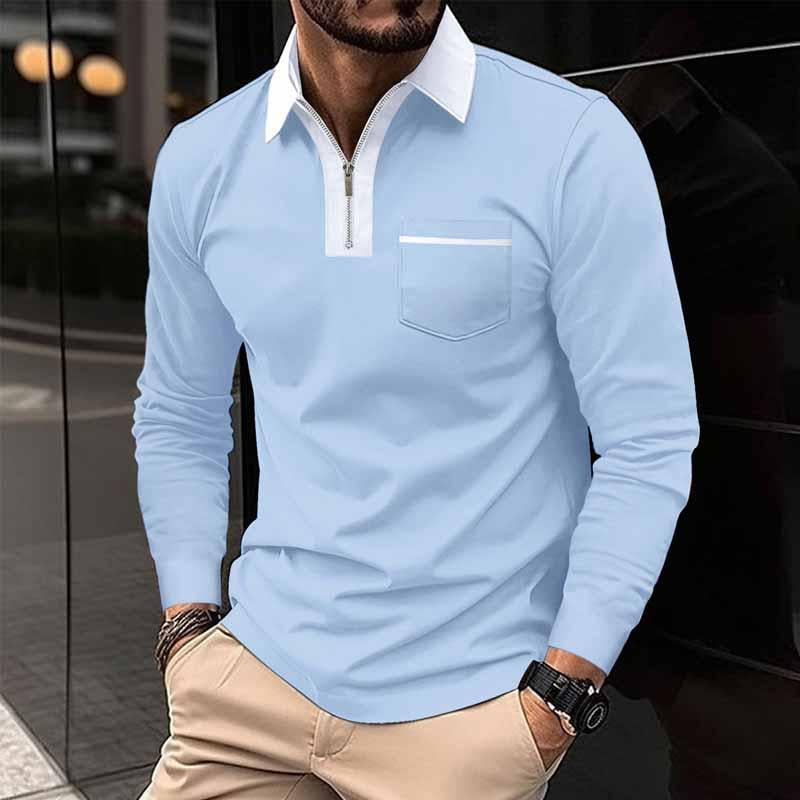 John | Men's Color Block Pocket Long Sleeve POLO Shirt
