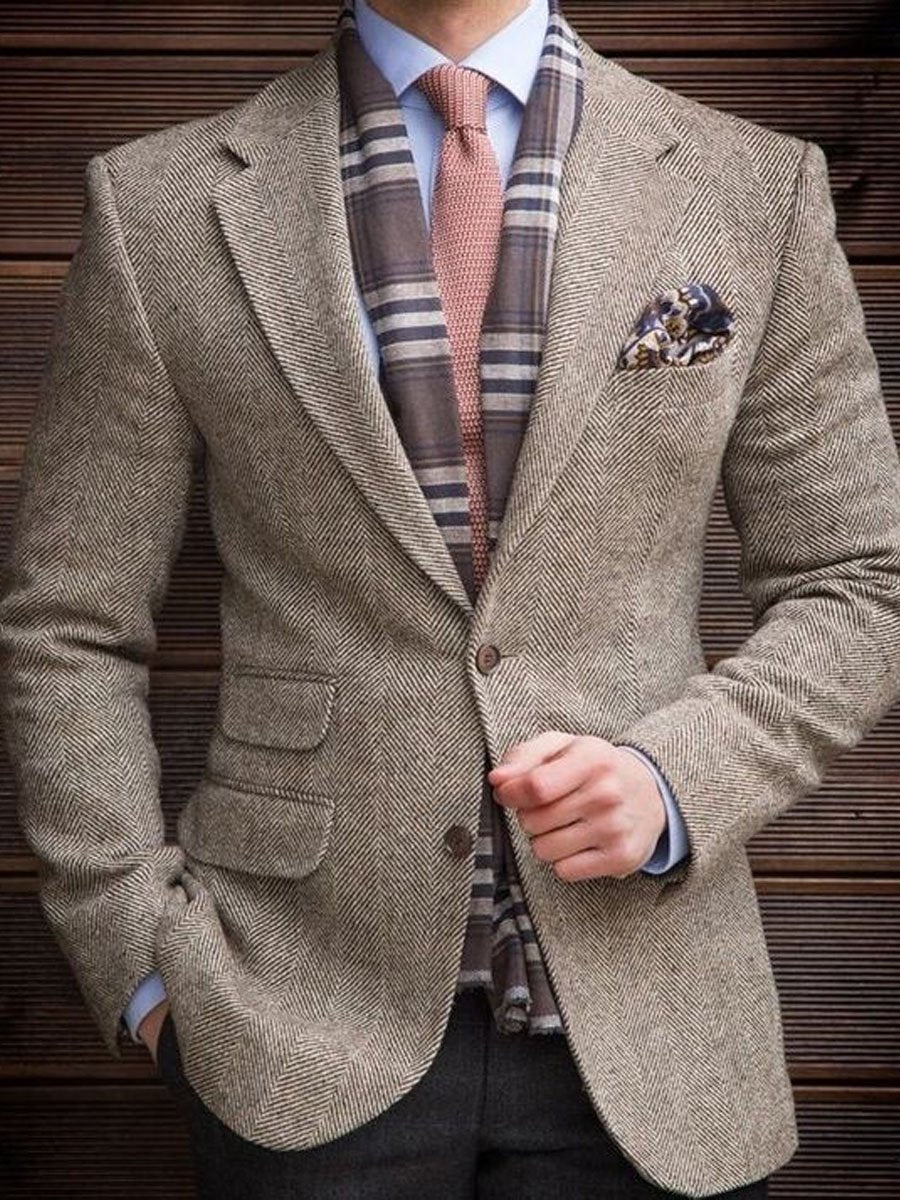 ARMANI | Lapel Multi-Pocket Single-Breasted Vintage Herringbone Blazer