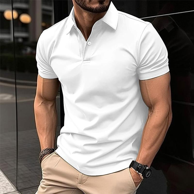 John | Men's Casual Solid Color Short Sleeved Polo Shirt