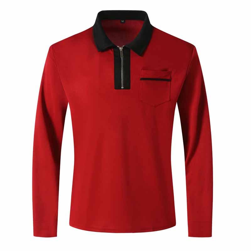 John | Men's Color Block Pocket Long Sleeve POLO Shirt