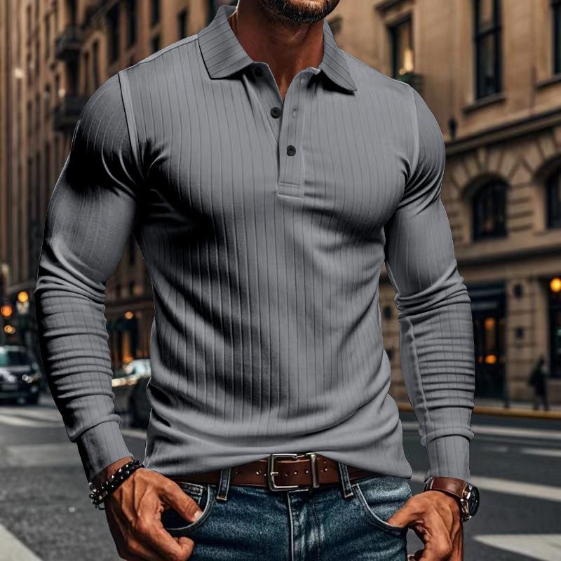John | Men's Casual Elastic Long Sleeve POLO Shirt