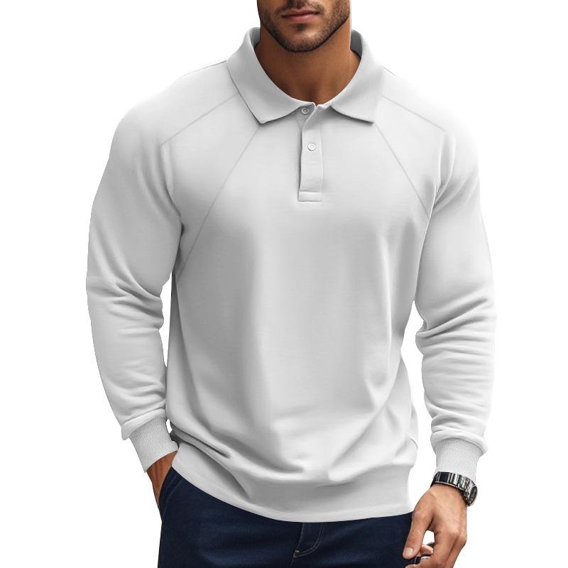 John | Men's Casual Solid Color Lapel Raglan Long Sleeve Polo Shirt